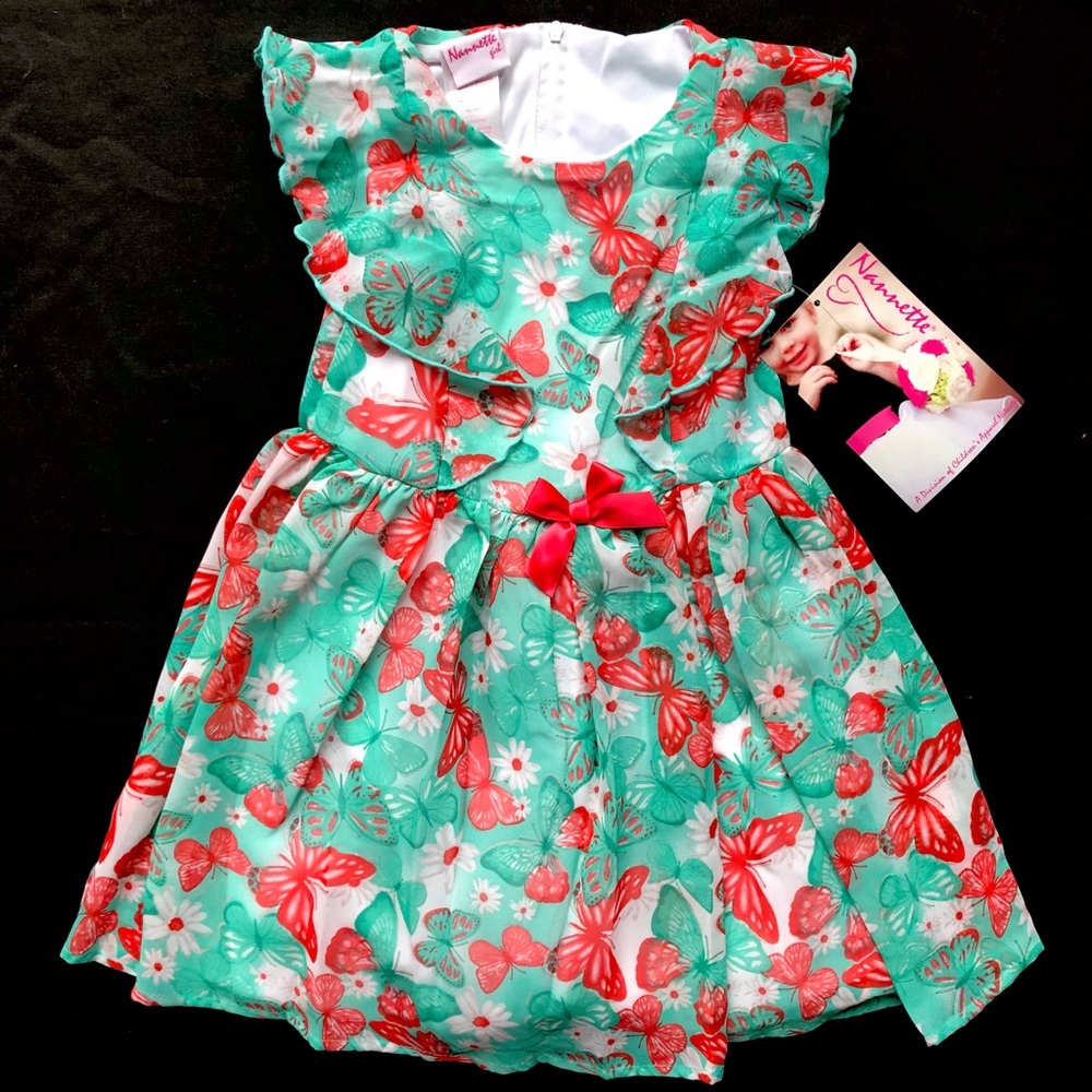 Nannette 4T Angel Sleeve Teal Butterfly Dress